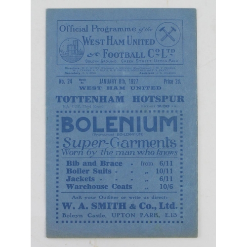 621 - West Ham United v Tottenham FA Cup 3rd Round 8th January 1927 programme