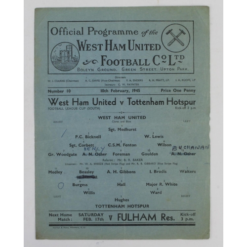 624 - West Ham v Tottenham F/L South Cup 10th February 1945, single sheet programme