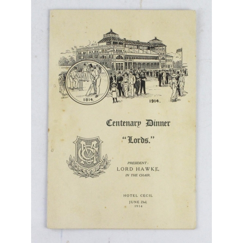 626 - Cricket Menu - Centenary Dinner 