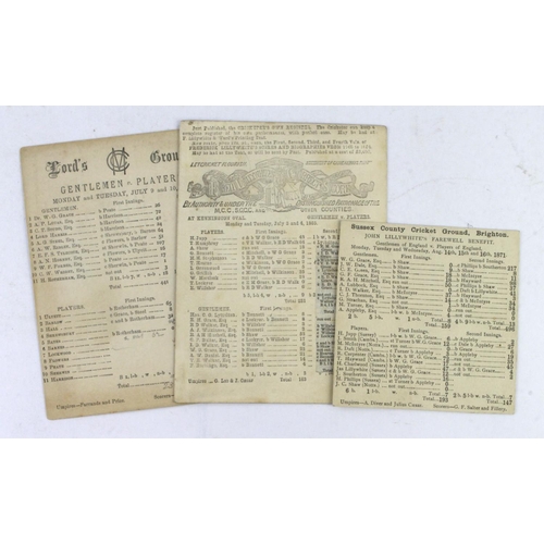 628 - Cricket Scorecards - Gentlemen v Players 9 July 1883 at Lords. Gentlemen v Players 3 July 1865 at Ke... 