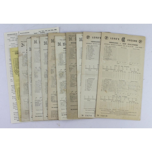 630 - Cricket Scorecards - Middlesex v New Zealand 1949 x2, v Notts 1927, v Northamptonshire 1930, v Yorks... 