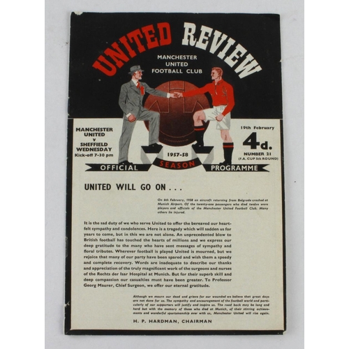 637 - Football programme - Manchester United v Sheffield Wednesday 19 Feb 1958 F A Cup 5th Round.  (Token ... 