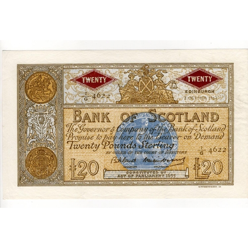 356 - Scotland, Bank of Scotland 20 Pounds dated 2nd October 1963, signed Bilsland & Watson, serial 7/G 46... 