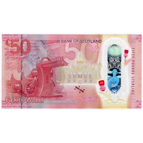 359 - Scotland, Bank of Scotland 50 Pounds dated 1st June 2020, new POLYMER issue, FIRST prefix with LOW s... 