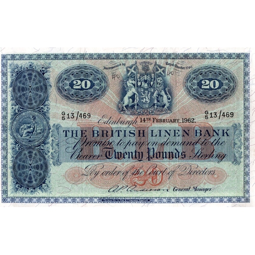 360 - Scotland, British Linen Bank 20 Pounds dated 14th February 1962, signed A.P. Anderson, serial G/5 13... 