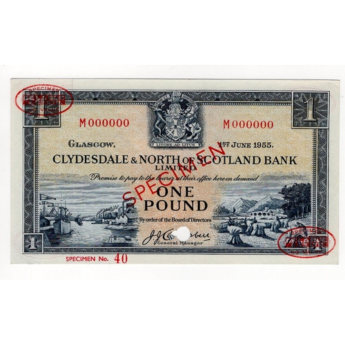 362 - Scotland, Clydesdale & North of Scotland Bank 1 Pound dated 1st June 1955, signed J.J. Campbell, red... 