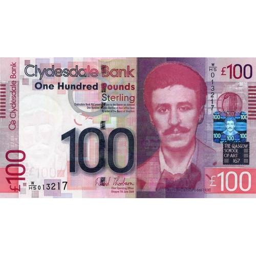 363 - Scotland, Clydesdale Bank (2), 100 Pounds dated 7th June 2009, signed David Thorburn, serial W/HS 01... 