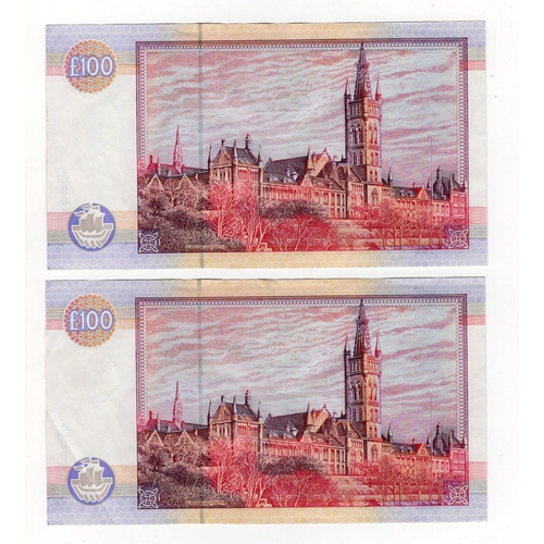 368 - Scotland, Clydesdale Bank 100 Pounds (2) dated 2nd October 1996, a consecutively numbered pair signe... 