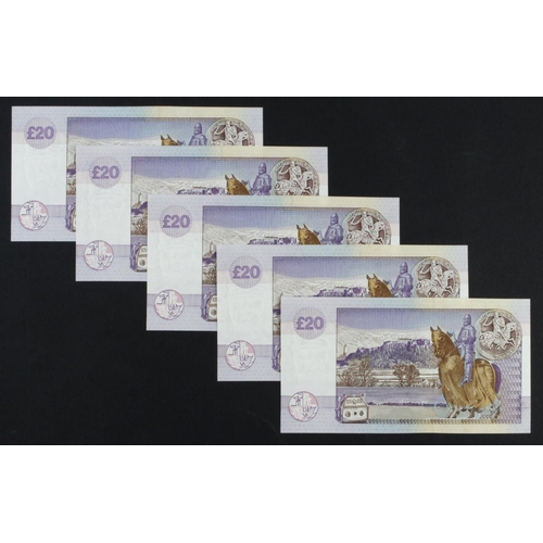 369 - Scotland, Clydesdale Bank 20 Pounds (5) dated 1st November 1997, signed Fred Goodwin, a consecutivel... 