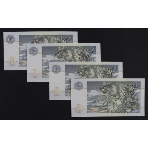 375 - Scotland, Clydesdale Bank 5 Pounds (4) dated 1996, a commemorative set each featuring a Robbie Burns... 