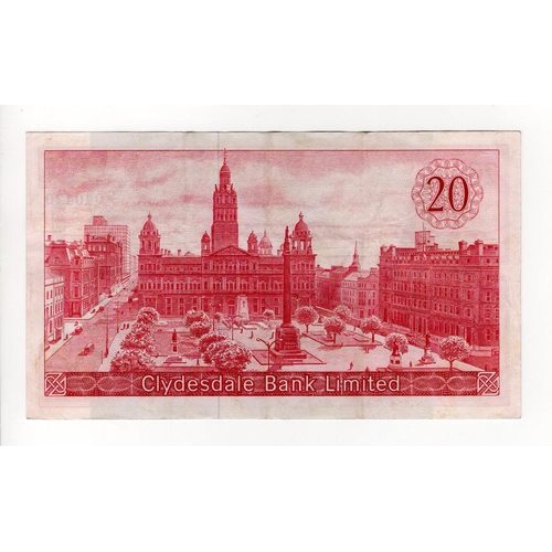 379 - Scotland, Clydesdale Bank Limited 20 Pounds dated 19th November 1964, signed R.D. Fairbairn, serial ... 