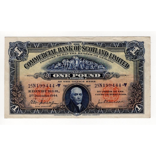 381 - Scotland, Commercial Bank 1 Pound dated 2nd December 1944, signed Irving and Thomson, serial 25N 199... 