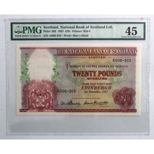 384 - Scotland, National Bank of Scotland 20 Pounds dated 1st November 1957, signed Dandie & Alexander, se... 