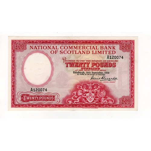 386 - Scotland, National Commercial Bank 20 Pounds dated 16th September 1959, signed David Alexander, seri... 