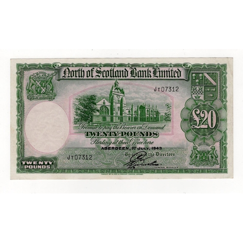 388 - Scotland, North of Scotland Bank 20 Pounds dated 1st July 1943, signed G.L. Webster, serial JT07312 ... 