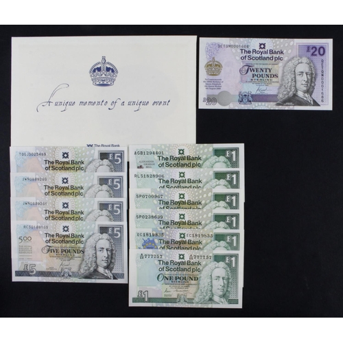 389 - Scotland, Royal Bank of Scotland (11), an interesting number 1 Pound dated 1988 serial A/68 777757, ... 