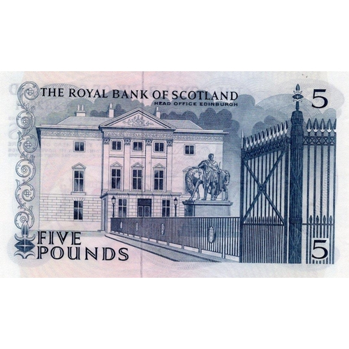 399 - Scotland, Royal Bank of Scotland 5 Pounds dated 1st November 1966, FIRST RUN 'J/1' prefix, signed Ro... 