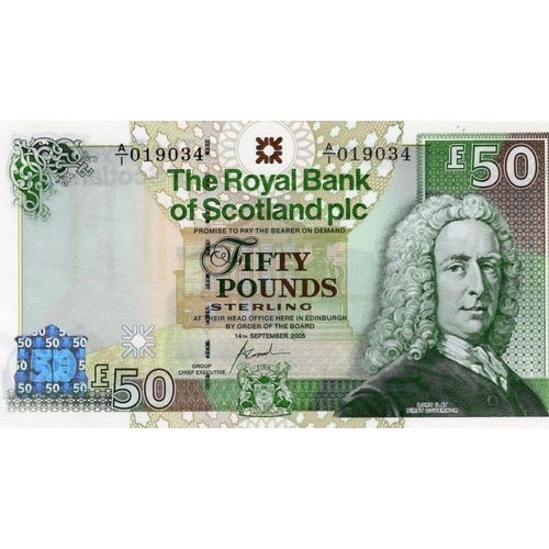 402 - Scotland, Royal Bank of Scotland 50 Pounds dated 14th September 2005, FIRST RUN 'A/1' prefix, serial... 