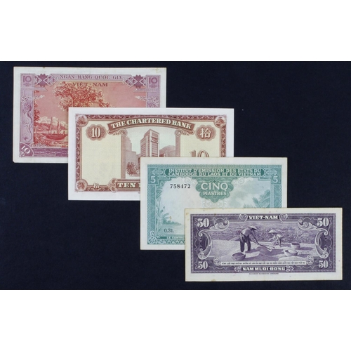 417 - Asia (4), Hong Kong 10 Dollars Chartered Bank issued 1962 - 1970 (Pick70c) crisp EF, Vietnam 10 Dong... 