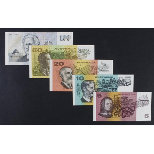 419 - Australia (5), 100 Dollars, 50 Dollars, 20 Dollars, 10 Dollars and 5 Dollars all signed Fraser & Hig... 