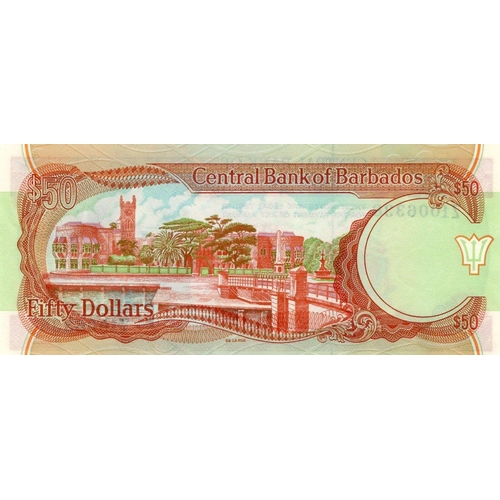 433 - Barbados (2), REPLACEMENT notes, 50 Dollars issued 1989 signed K. King, serial Z1 006338 (TBB B210az... 