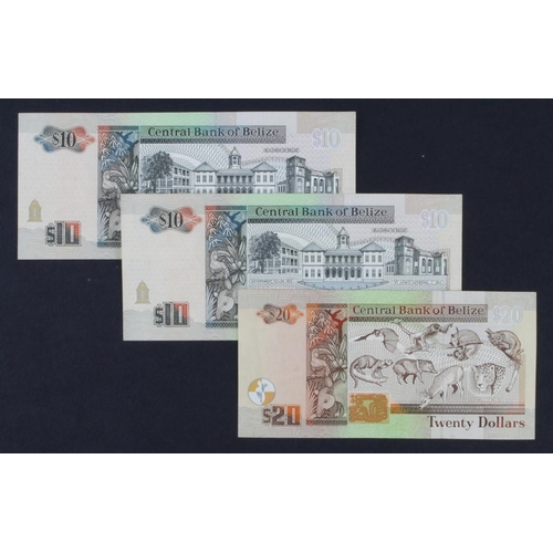 442 - Belize (3), 10 Dollars dated 1st March 1996 (2) serial BA561782 & BA569676 (TBB B317a, Pick59), 20 D... 