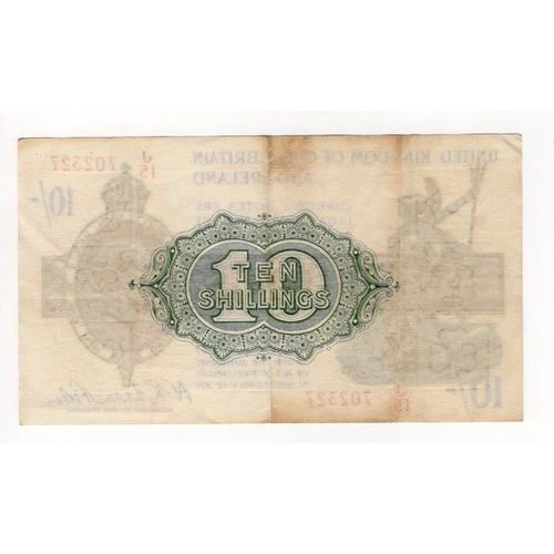 45 - Warren Fisher 10 Shillings (T30) issued 1922, FIRST SERIES serial J/15 702327 (T30, Pick358) light s... 