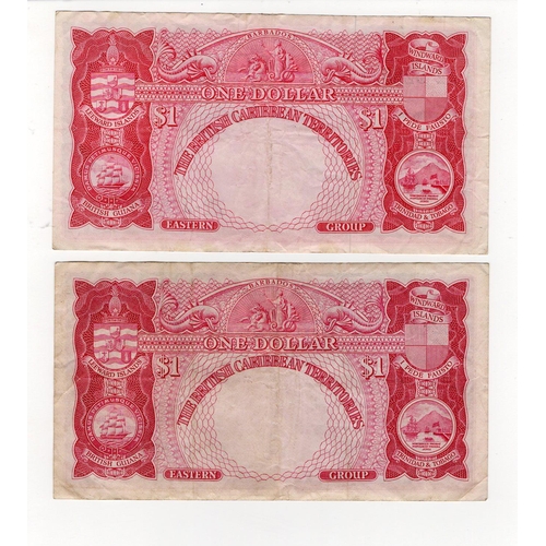 454 - British Caribbean Territories 1 Dollar (2) dated 2nd January 1958 & 5th January 1953, portrait Queen... 