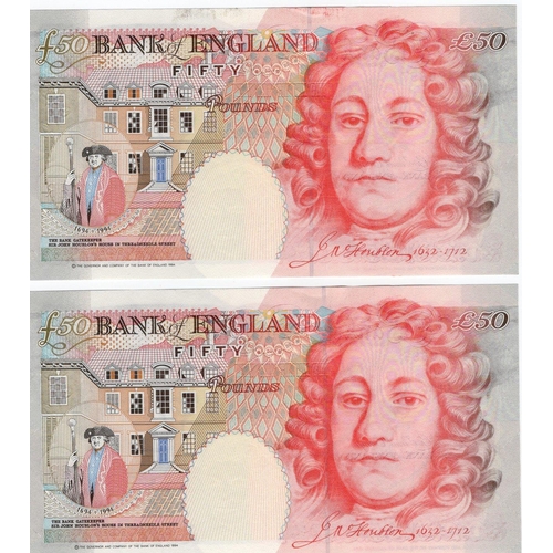 47 - Bailey 50 Pounds (B404) issued 2006 (2), a consecutively numbered pair, serial R66 476696 & R66 4766... 