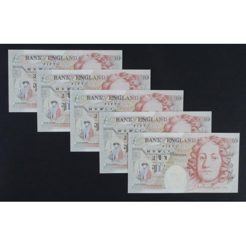 48 - Bailey 50 Pounds (B404) issued 2006 (5), all with serial prefix M51 (B404, Pick388c) Uncirculated