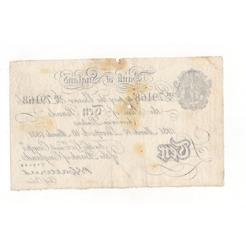 64 - Catterns 10 Pounds (B229e) dated 10th March 1931, very rare LIVERPOOL branch note, serial 131/V 7916... 