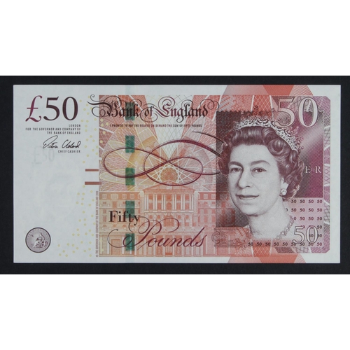 66 - Cleland 50 Pounds (B413) issued 2015, rare FIRST RUN 'AJ36' prefix, serial AJ36 677507 (B413, Pick39... 