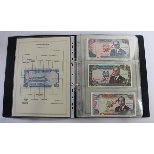 935 - World (33), an unusual album of SPECIMEN notes including 2 A4 pages showing the back and front of th... 