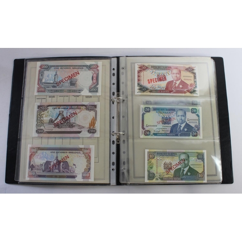 935 - World (33), an unusual album of SPECIMEN notes including 2 A4 pages showing the back and front of th... 