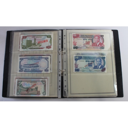 935 - World (33), an unusual album of SPECIMEN notes including 2 A4 pages showing the back and front of th... 