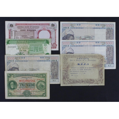 952 - World, Africa (7), Mozambique 1 Escudo  1921, Martinique 1 Franc remainder, West African States Ivor... 