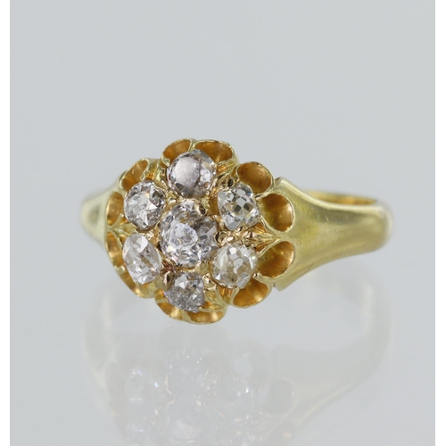 107 - 18ct yellow gold Victorian diamond cluster ring, TDW approx. 0.80ct, principal diamond approx. 0.20c... 