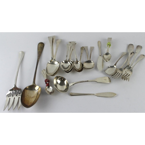 1080 - Silver flatware. A collection of various silver hallmarked flatware, comprising forks, spoons, ladle... 