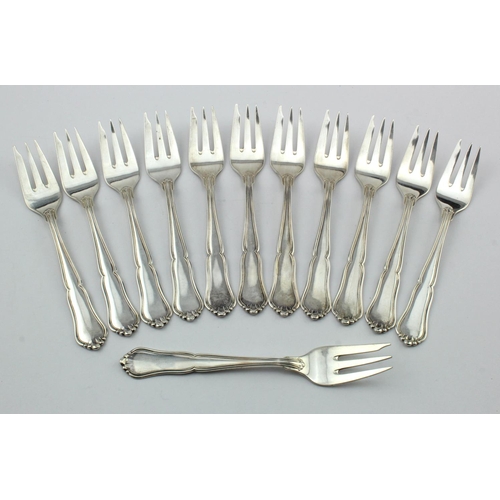 1083 - Set of twelve Danish silver pastry forks marked for Copenhagen 1945 and Assaymaster Johannes Siggaar... 