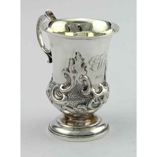 1092 - Attractive Victorian rococo style Christening mug - hallmarks are a bit worn and the Maker is diffic... 