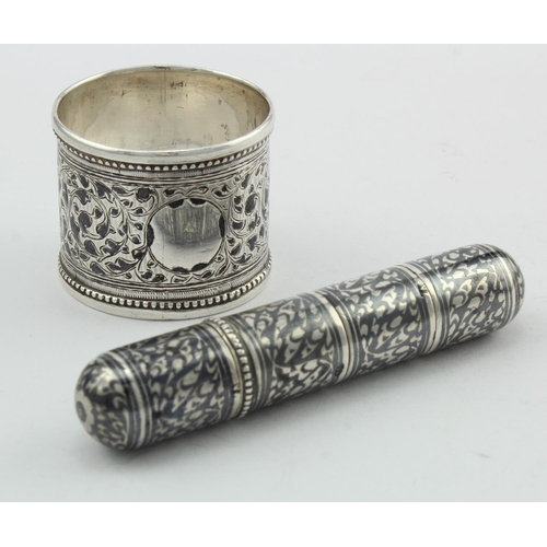 1102 - Russian silver Niello work napkin ring (c 1896-1908)  marked for 84 zolotniks and a silver Niello wo... 