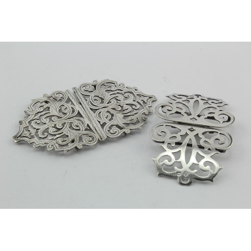 1110 - Two silver buckles,  both are the two part types and both are hallmarked on each part for Birm. 1898... 