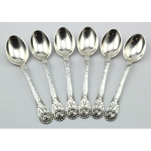 1129 - Set of six Danish silver teaspoons, very attractive design, all marked for Copenhagen 1919 (possibly... 