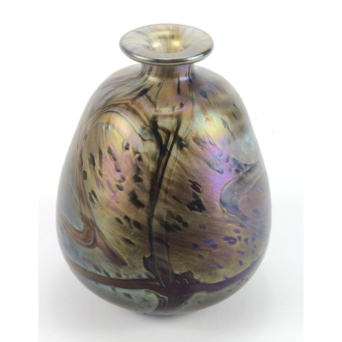 1137 - Loetz (?) iridescent glass vase, signed to base (indecipherable), height 12cm approx.