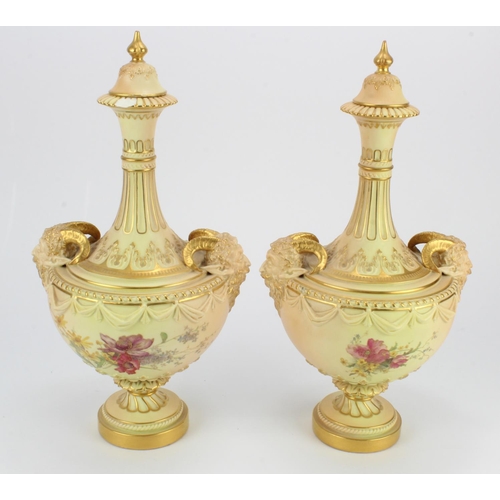 1140 - Pair of Royal Worcester Blush Ivory vases with lids. No1408 with registration no.141377. Circa 1892.... 