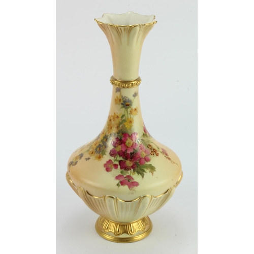 1146 - Royal Worcester Blush Ivory vase, no.1538 (stamped to base) decorated with pink, blue and yellow flo... 