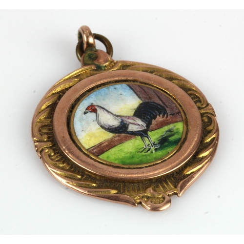 1153 - 9ct rose gold enamelled Rooster fob, engraved on reverse 'HEREFORD & MON. COUNTY CUP. 1935-37. WINNE... 