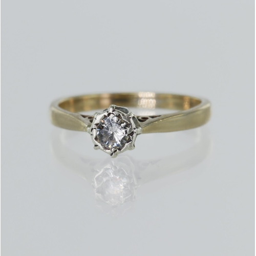 13 - 9ct yellow gold diamond solitaire ring, round brilliant cut approx. 0.20ct, white gold illusion beze... 