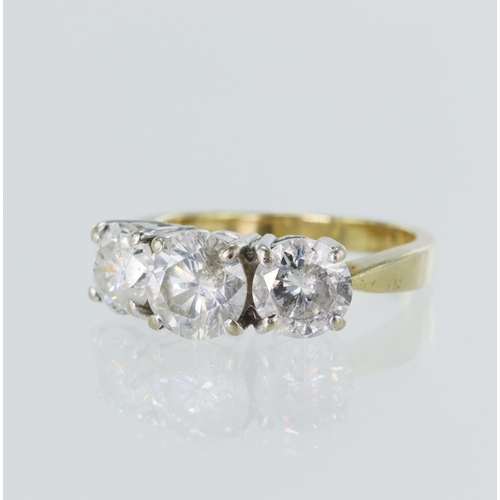 16 - 18ct yellow gold diamond trilogy ring, TDW approx. 3.38ct, set with three graduating round brilliant... 