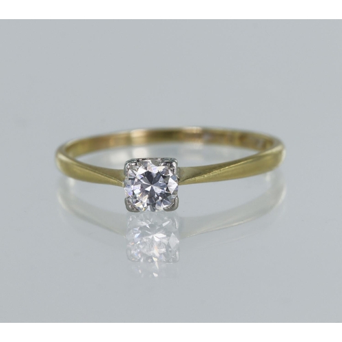 17 - Yellow gold (tests 18ct) diamond solitaire ring, round brilliant approx. 0.35ct, estimated colour ap... 